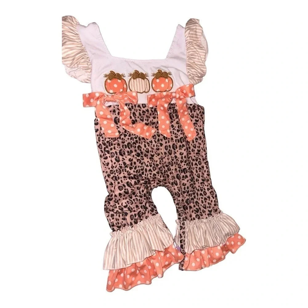 Leopard Pumpkins Flutter Sleeve Romper Size 12-18m - Picture 4 of 6